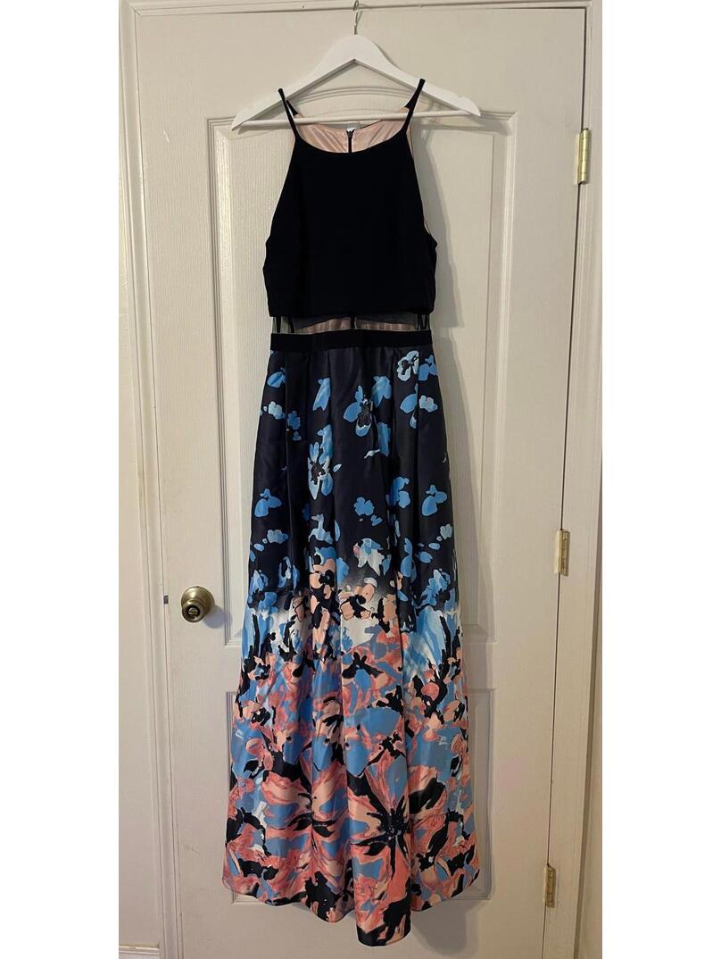 Betsy Adam Stunning Size 10 Navy Blue Floral Peach Pink Coral